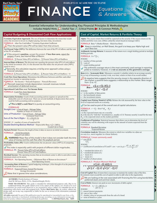 Finance Equations & Answers: A Quickstudy Laminated Reference Guide - Ingram