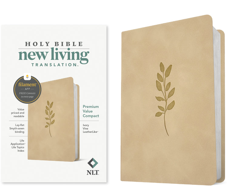 NLT Premium Value Compact Bible, Filament Enabled (Leatherlike, Ivory Vine) - Ingram