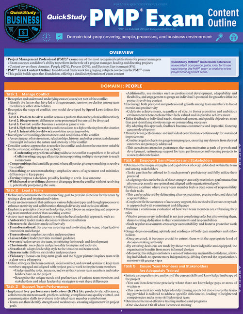 Quickstudy Pmp(r) Exam Content Outlline - Domain Test Prep: Laminated Reference Guide (First Edition, New) - Ingram