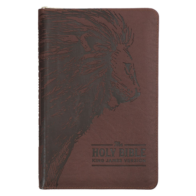 KJV Bible Deluxe Gift (Faux Leather, Brown Lion W/Zipper) - Ingram