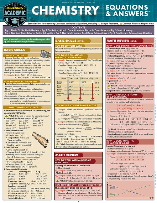 Chemistry Equations & Answers: A Quickstudy Laminated Reference Guide - Ingram